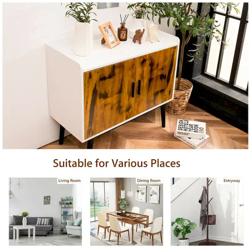 Buffet Armoire de Rangement avec Pieds en Métal et 2 Portes - 32 x 15 x 29 (L x l x H)