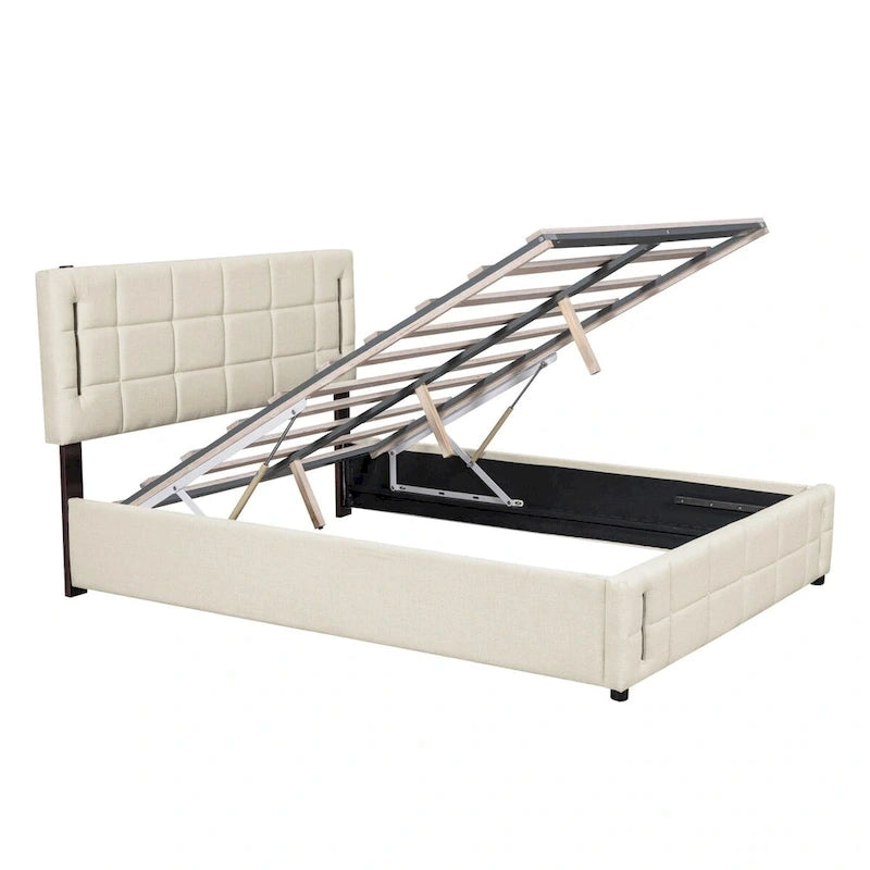 Lit rembourré Queen Size avec système de rangement hydraulique