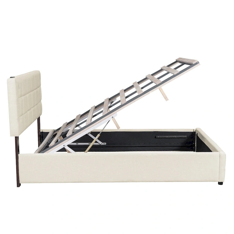 Lit rembourré Queen Size avec système de rangement hydraulique