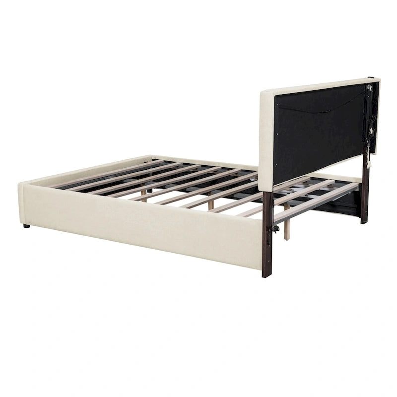 Lit rembourré Queen Size avec système de rangement hydraulique