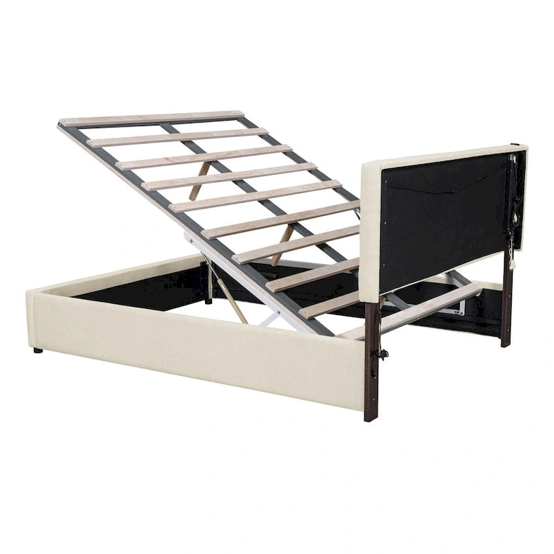Lit rembourré Queen Size avec système de rangement hydraulique