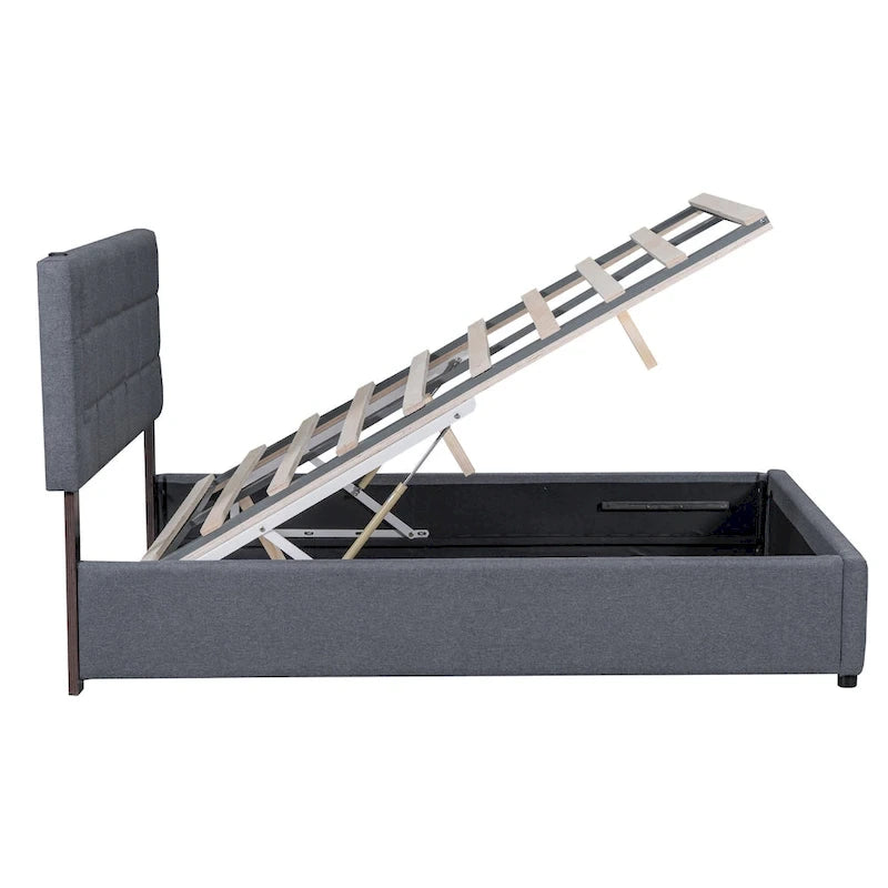 Lit rembourré Queen Size avec système de rangement hydraulique