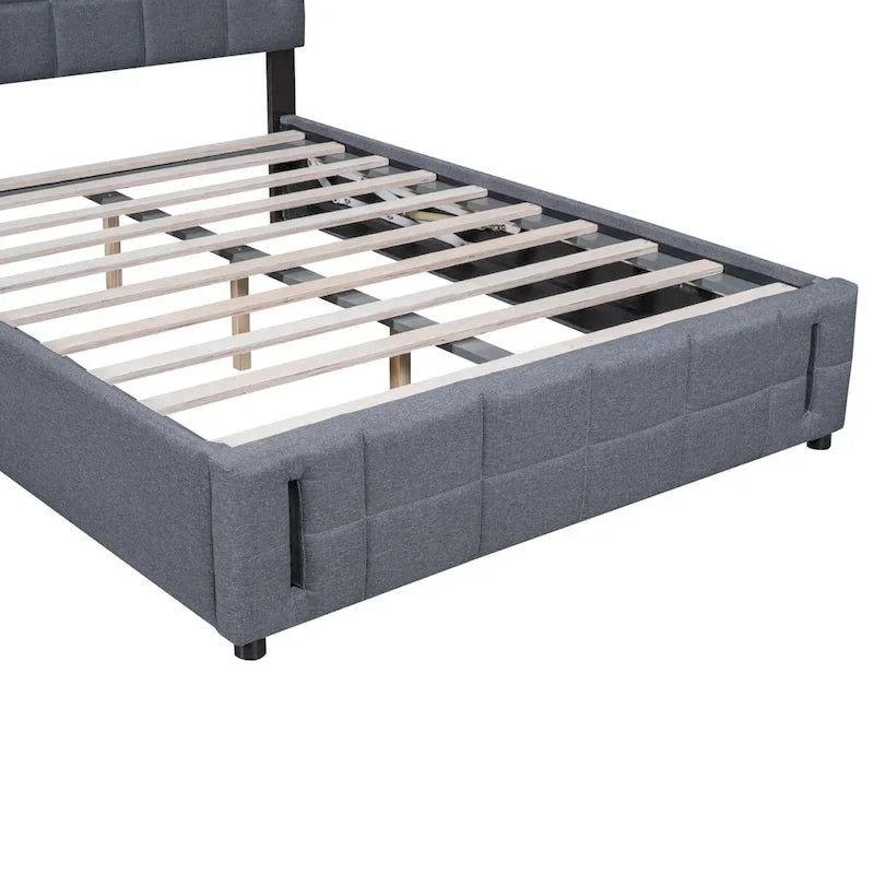 Lit rembourré Queen Size avec système de rangement hydraulique