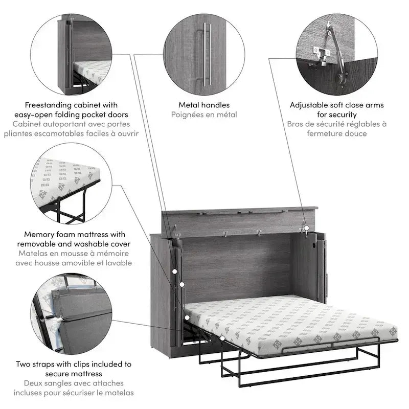 Lit escamotable Queen avec matelas pour chambre d'amis
