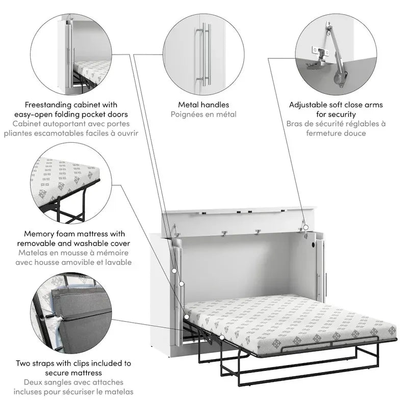 Lit escamotable Queen avec matelas pour chambre d'amis