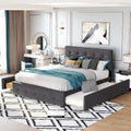 Lit plateforme Queen Size en tissu de lin avec 2 tiroirs et lit gigogne Twin XL
