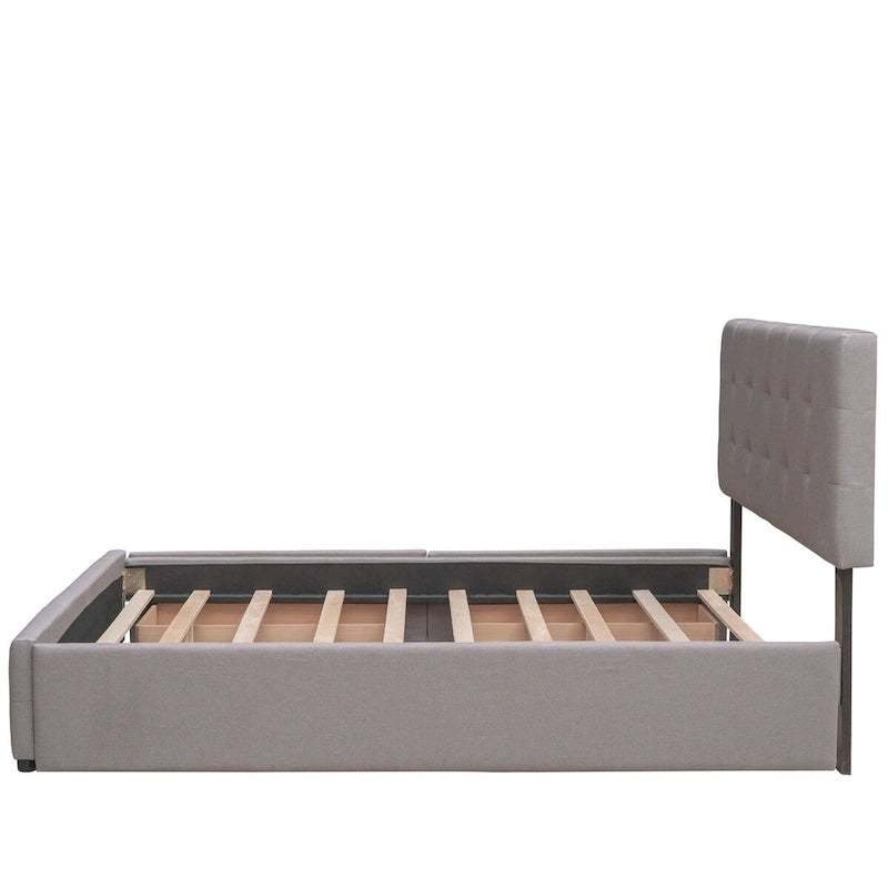 Lit plateforme Queen Size en tissu de lin avec 2 tiroirs et lit gigogne Twin XL