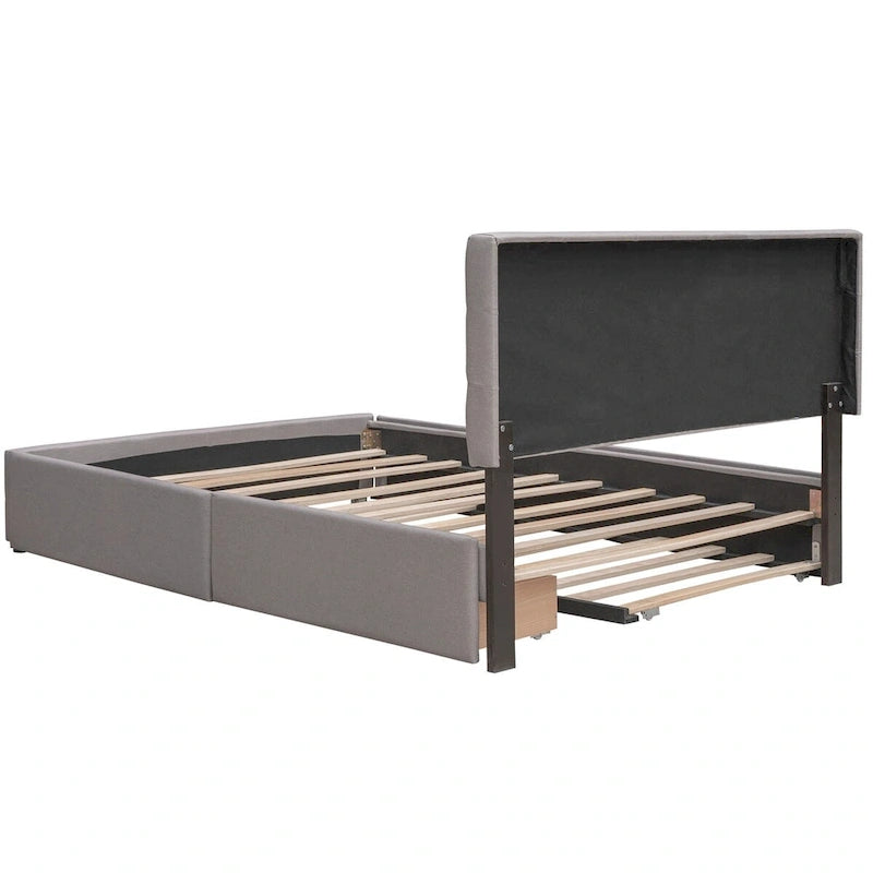 Lit plateforme Queen Size en tissu de lin avec 2 tiroirs et lit gigogne Twin XL
