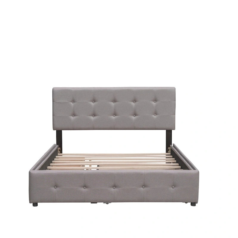 Lit plateforme Queen Size en tissu de lin avec 2 tiroirs et lit gigogne Twin XL
