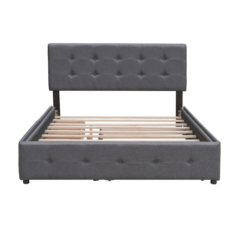 Lit plateforme Queen Size en tissu de lin avec 2 tiroirs et lit gigogne Twin XL