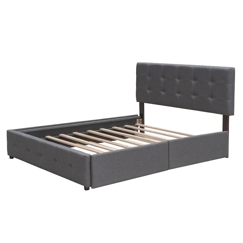 Lit plateforme Queen Size en tissu de lin avec 2 tiroirs et lit gigogne Twin XL