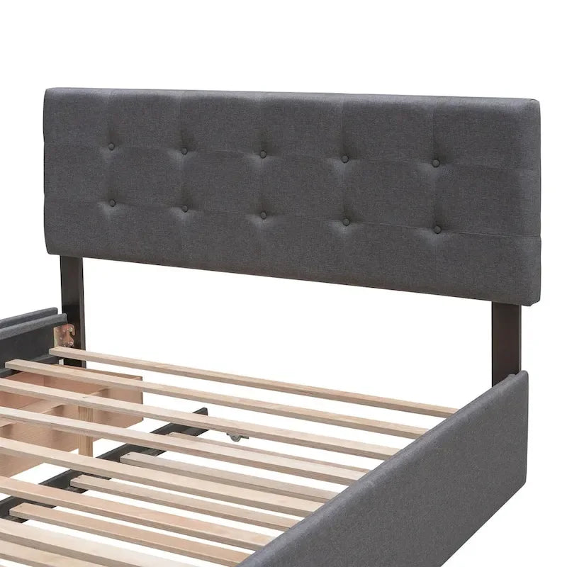 Lit plateforme Queen Size en tissu de lin avec 2 tiroirs et lit gigogne Twin XL