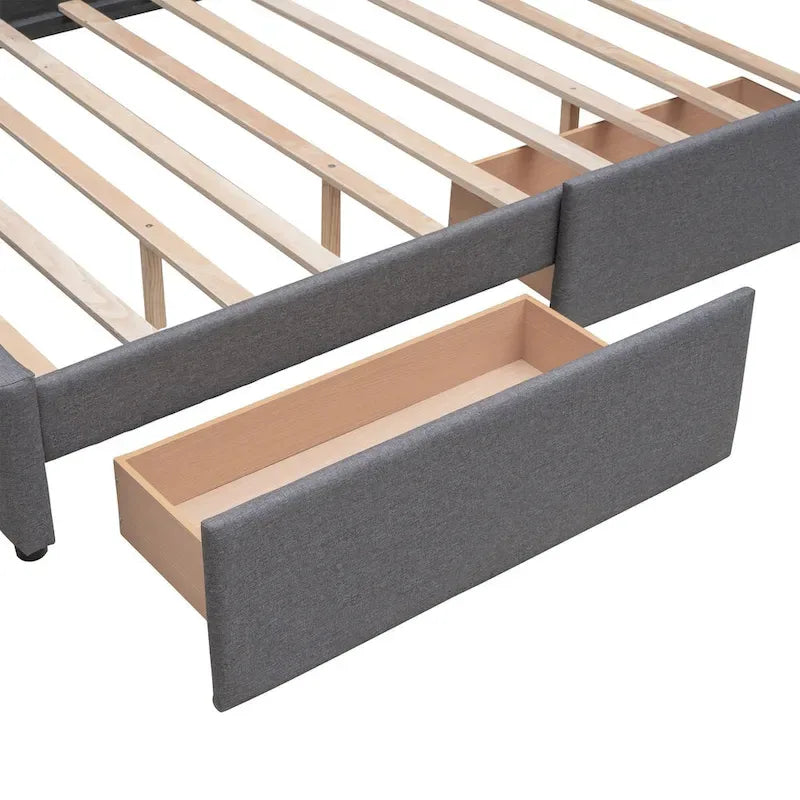 Lit plateforme Queen Size en tissu de lin avec 2 tiroirs et lit gigogne Twin XL