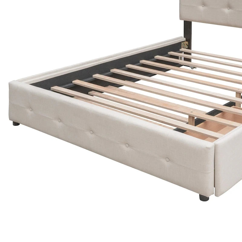 Lit plateforme Queen Size en tissu de lin avec 2 tiroirs et lit gigogne Twin XL