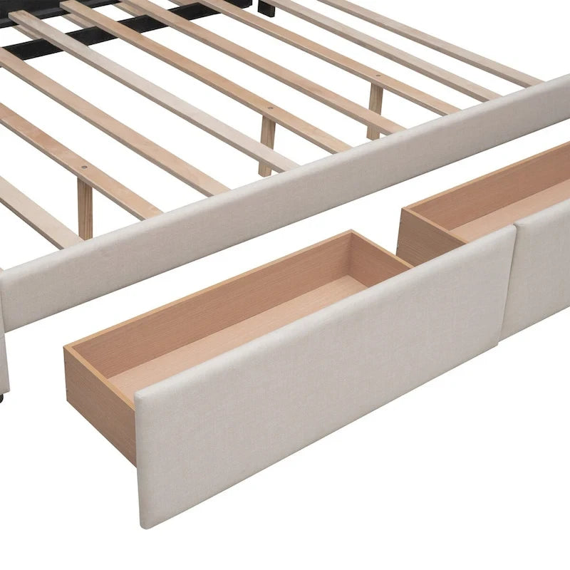 Lit plateforme Queen Size en tissu de lin avec 2 tiroirs et lit gigogne Twin XL