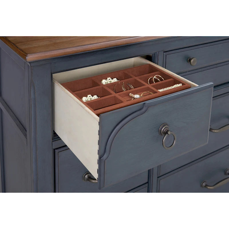 Commode, aucun assemblage requis, finition velours côtelé bleu