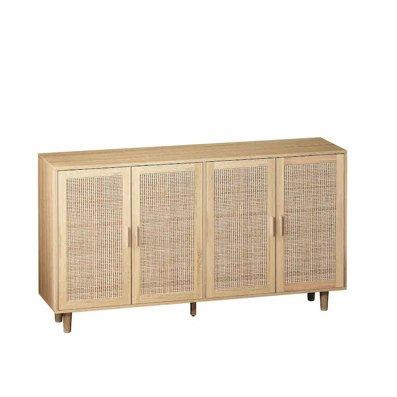 Buffet en rotin à 4 portes - 158 x 40 x 87 cm (L x P x H)