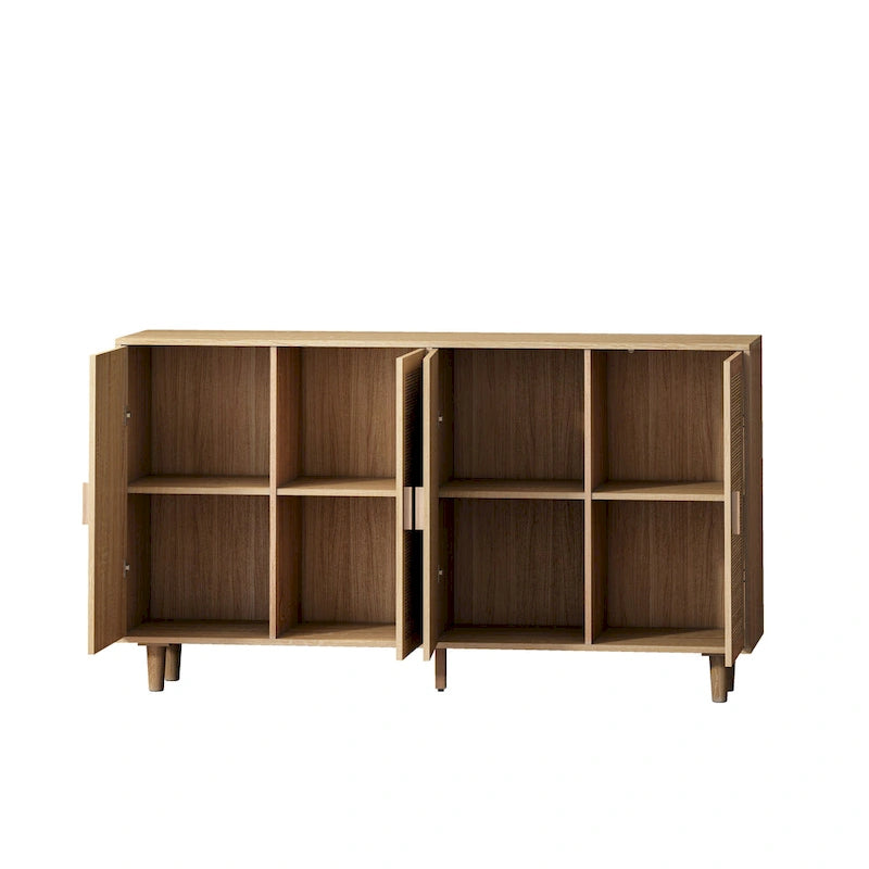 Buffet en rotin à 4 portes - 158 x 40 x 87 cm (L x P x H)