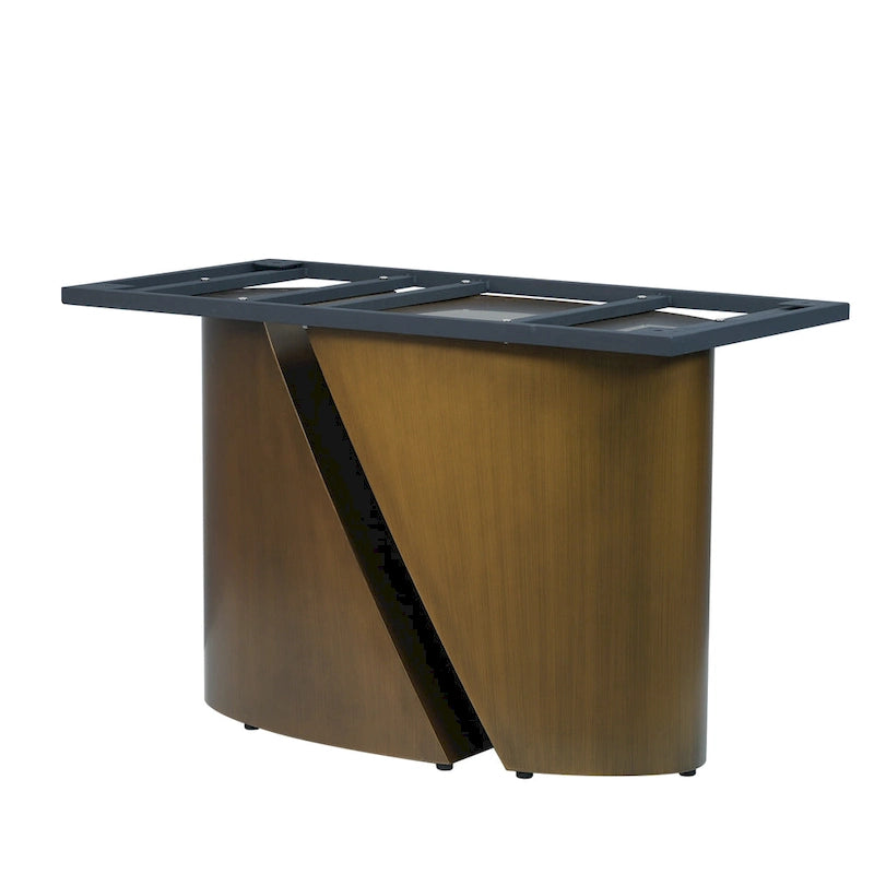 Table de salle à manger moderne en marbre avec plateau en pierre frittée et pieds en métal finition or
