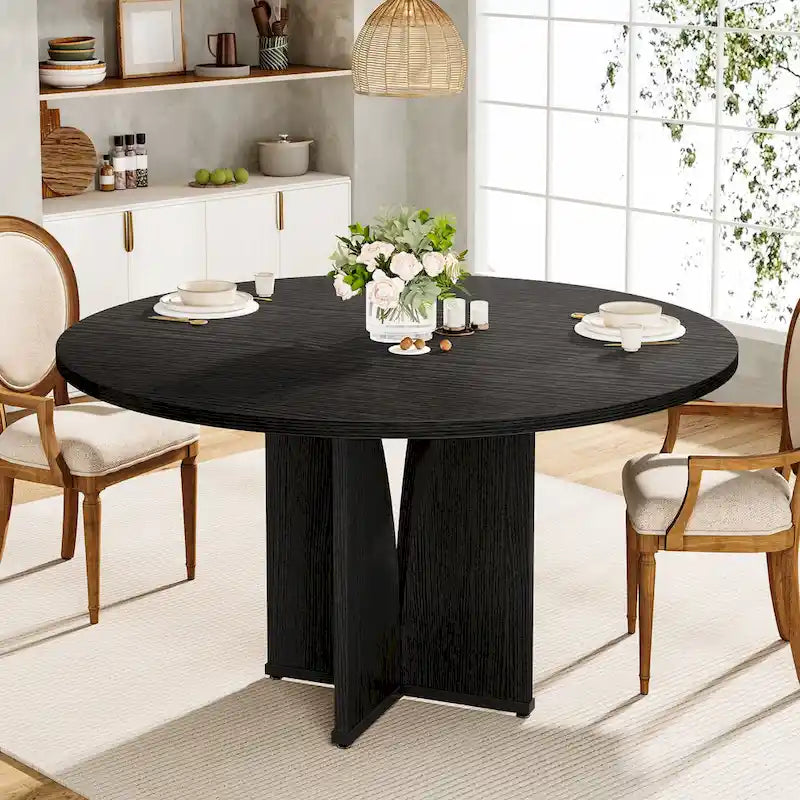 Table de salle à manger ronde en bois de 99,99 cm pour cuisine et salle à manger