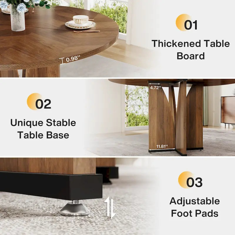 Table de salle à manger ronde en bois de 99,99 cm pour cuisine et salle à manger