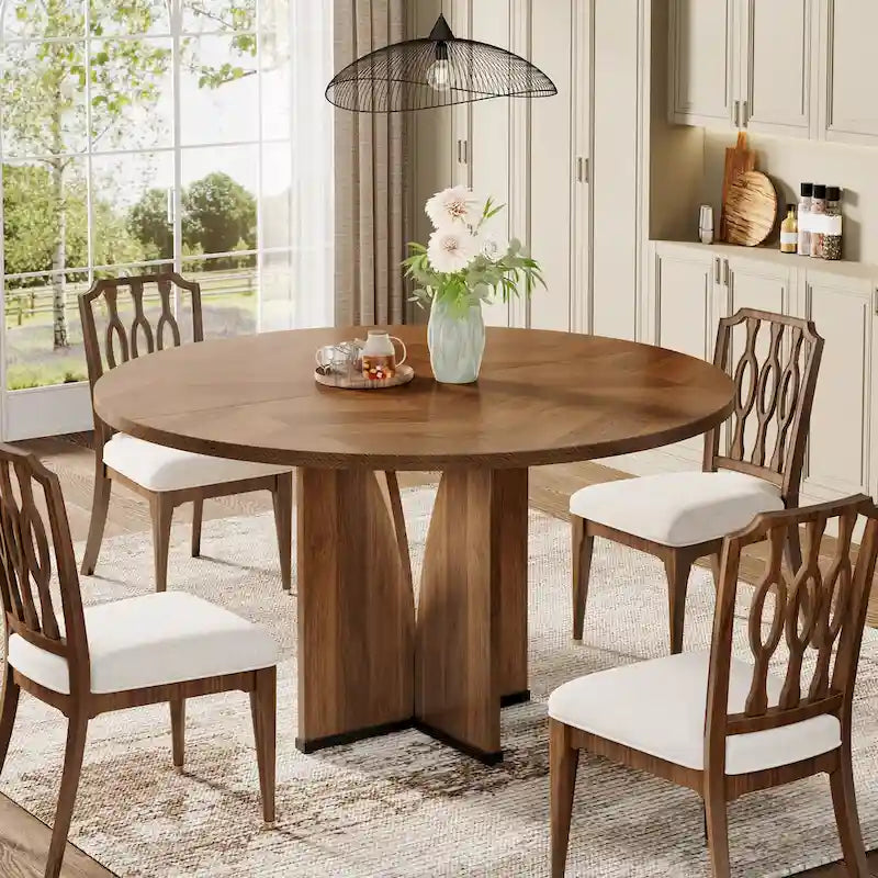 Table de salle à manger ronde en bois de 99,99 cm pour cuisine et salle à manger