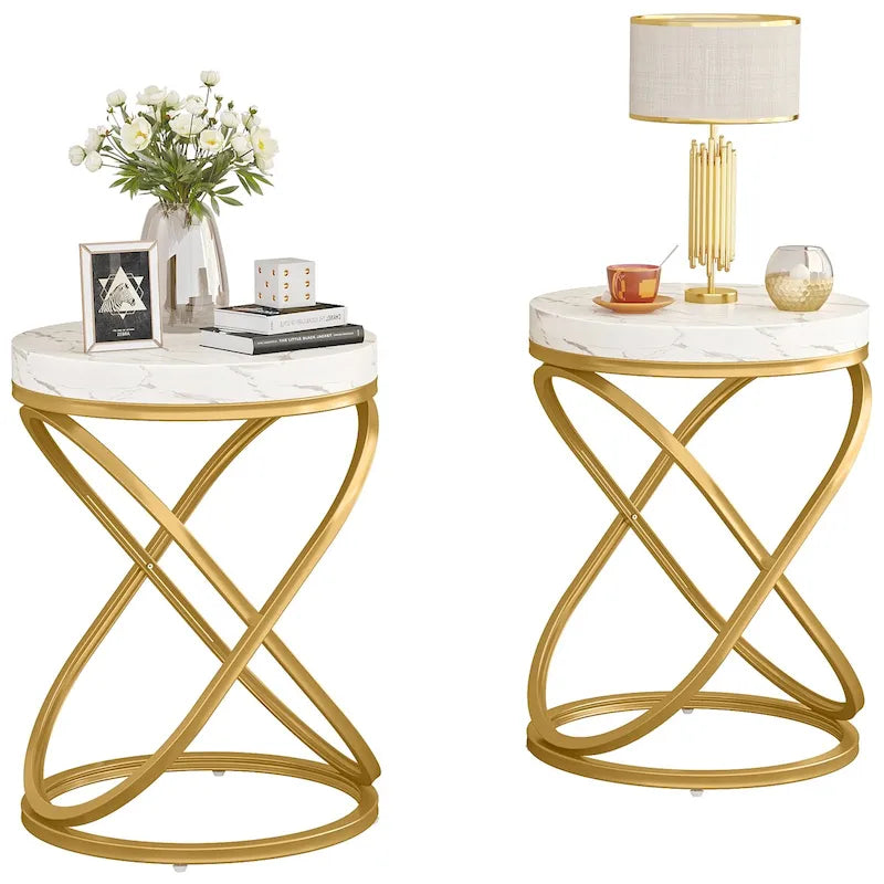 Table d'appoint ronde avec piètement en métal pour salon