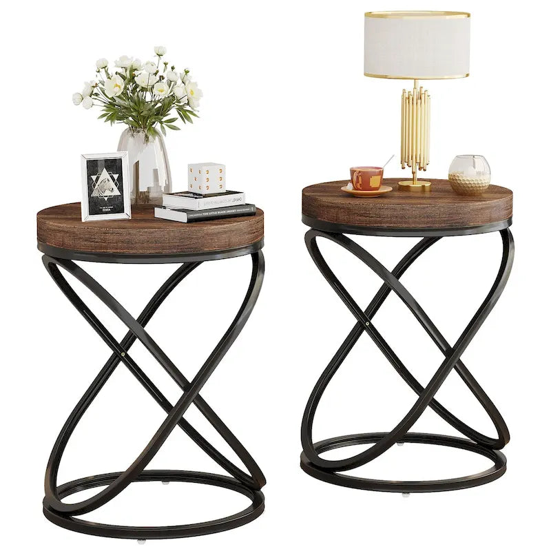 Table d'appoint ronde avec piètement en métal pour salon
