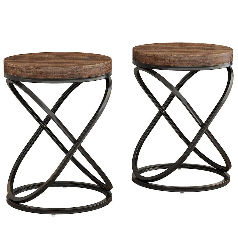 Table d'appoint ronde avec piètement en métal pour salon