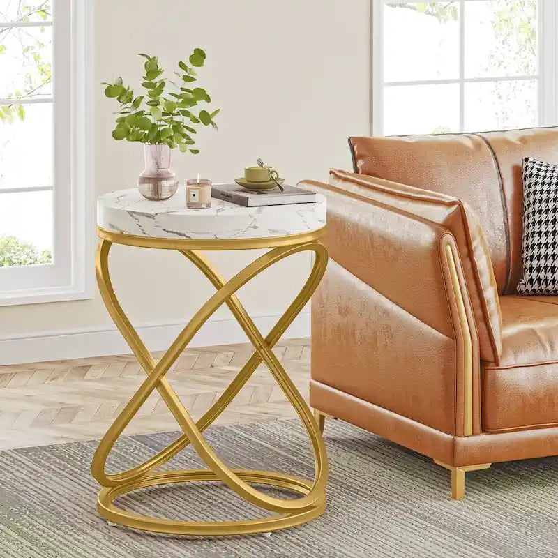 Table d'appoint ronde avec piètement en métal pour salon