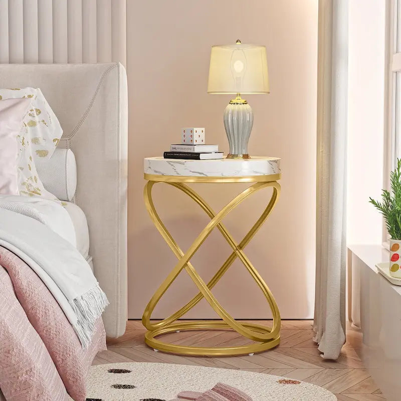 Table d'appoint ronde avec piètement en métal pour salon