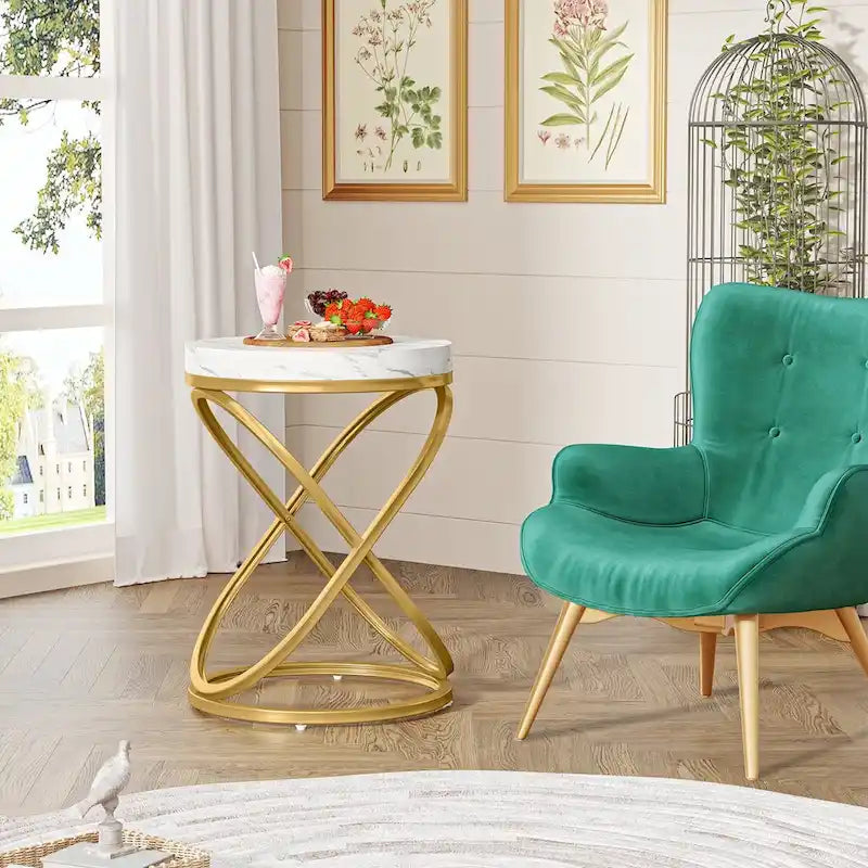 Table d'appoint ronde avec piètement en métal pour salon