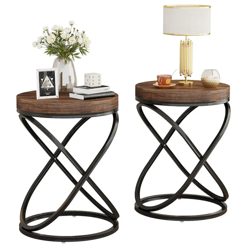 Table d'appoint ronde avec piètement en métal pour salon
