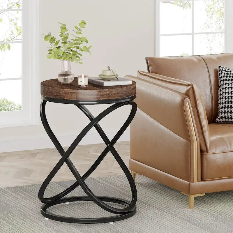 Table d'appoint ronde avec piètement en métal pour salon