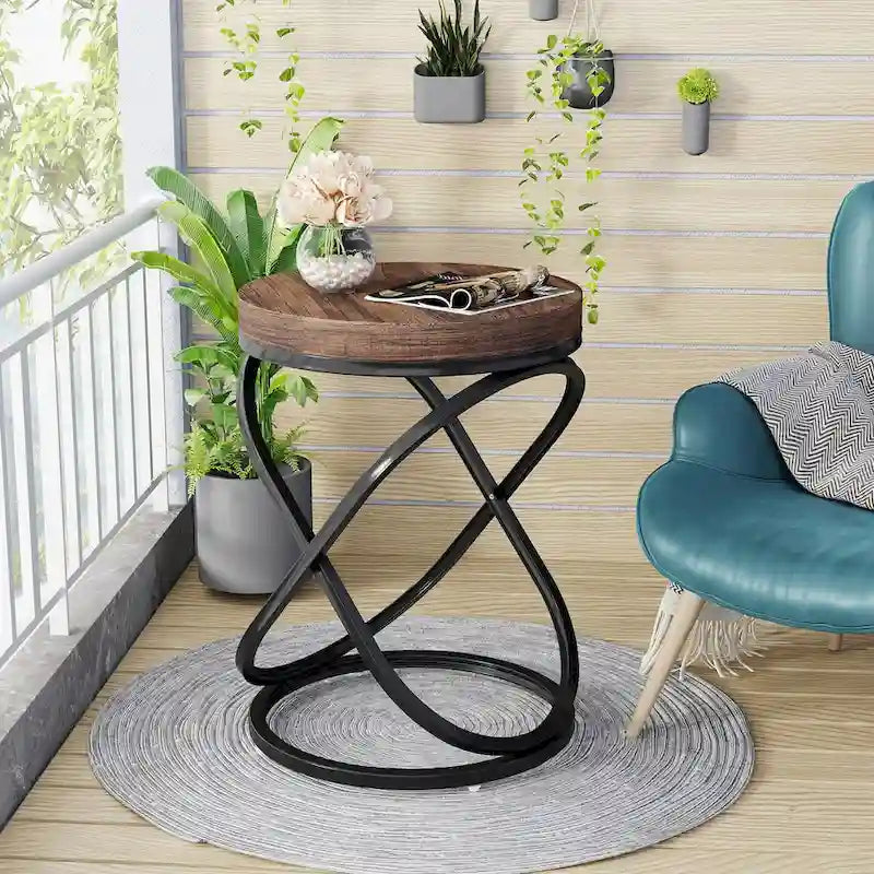 Table d'appoint ronde avec piètement en métal pour salon