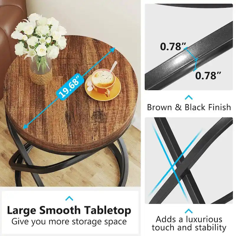 Table d'appoint ronde avec piètement en métal pour salon