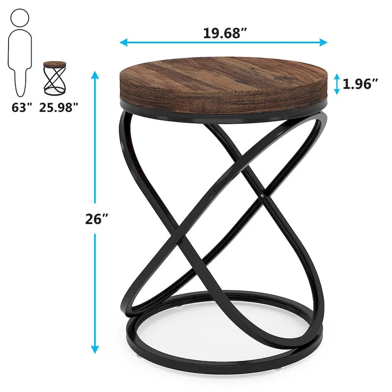 Table d'appoint ronde avec piètement en métal pour salon