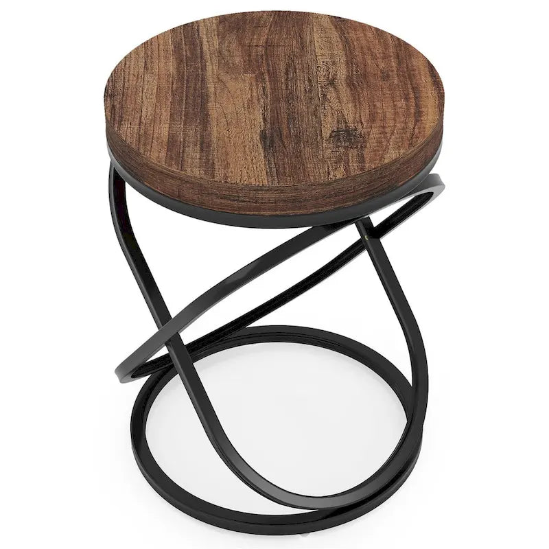 Table d'appoint ronde avec piètement en métal pour salon