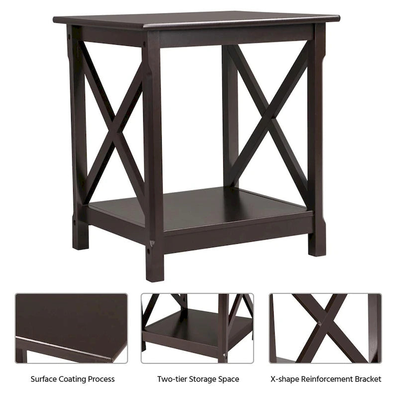 Table d'appoint de chevet en bois de café X Design avec étagère de rangement