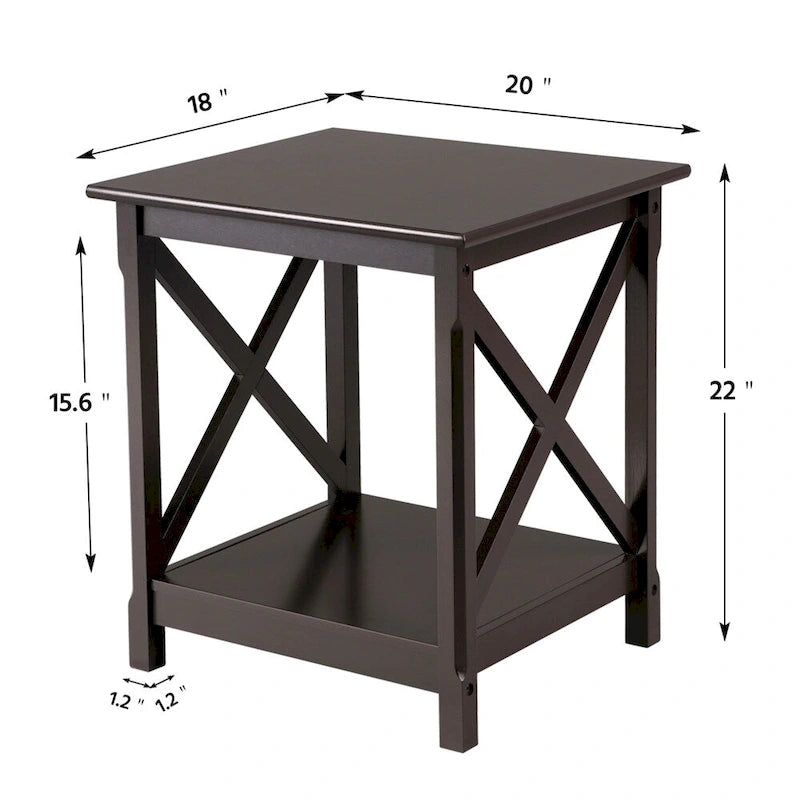 Table d'appoint de chevet en bois de café X Design avec étagère de rangement