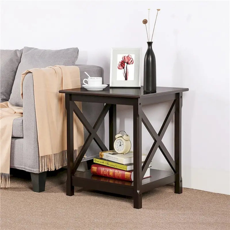 Table d'appoint de chevet en bois de café X Design avec étagère de rangement