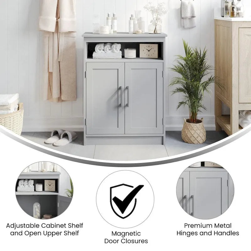 Meuble de rangement de salle de bain moderne avec portes à fermeture magnétique et étagères