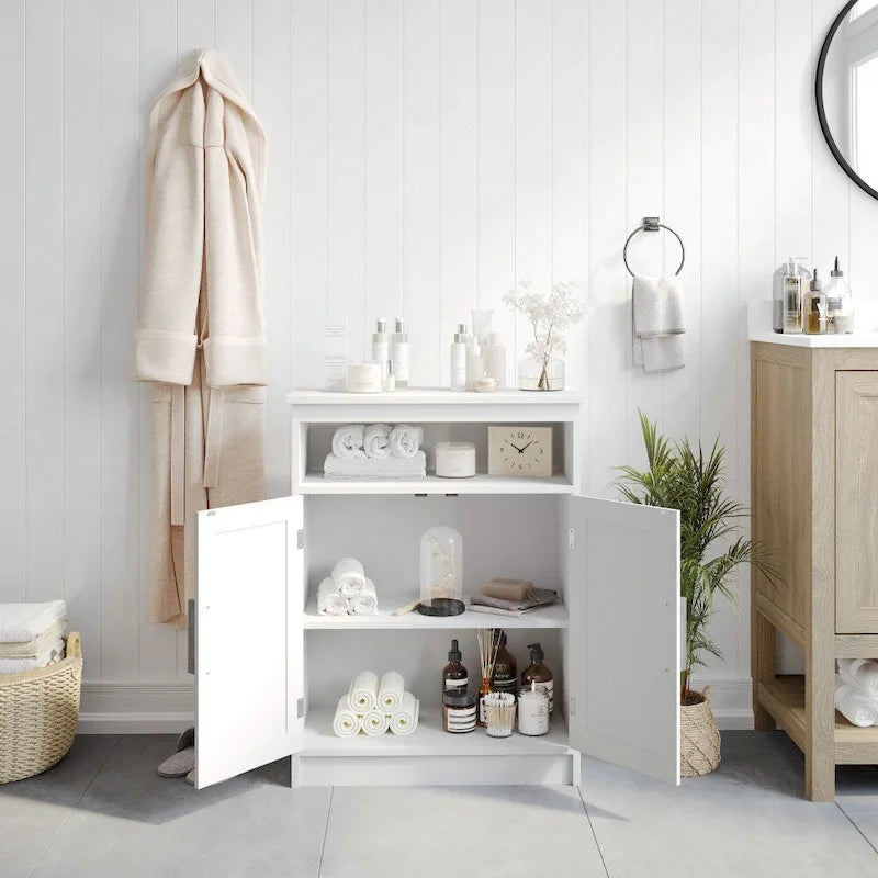 Meuble de rangement de salle de bain moderne avec portes à fermeture magnétique et étagères