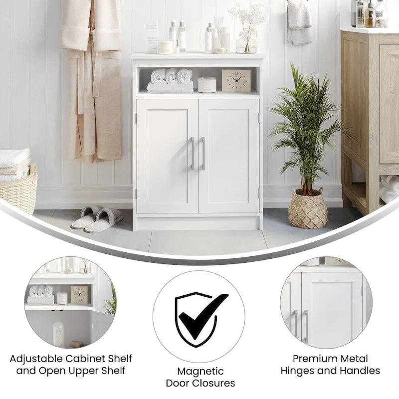 Meuble de rangement de salle de bain moderne avec portes à fermeture magnétique et étagères